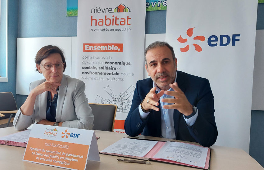 « Venir en aide au public fragilisé en luttant contre la précarité énergétique : c’est le leitmotiv des signataires de la convention de partenariat entre Nièvre Habitat (Cécile REMILLIER, directrice générale) et EDF Bourgogne (Frédéric MARASCIA, directeur du développement territorial)… ».